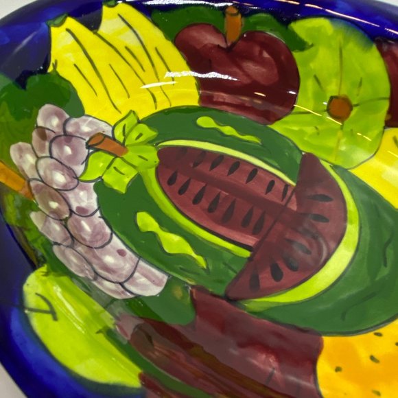 Large Hand Painted Oval Ceramic Deep Bowl Mexico Watermelon Fruits - Picture 3 of 7